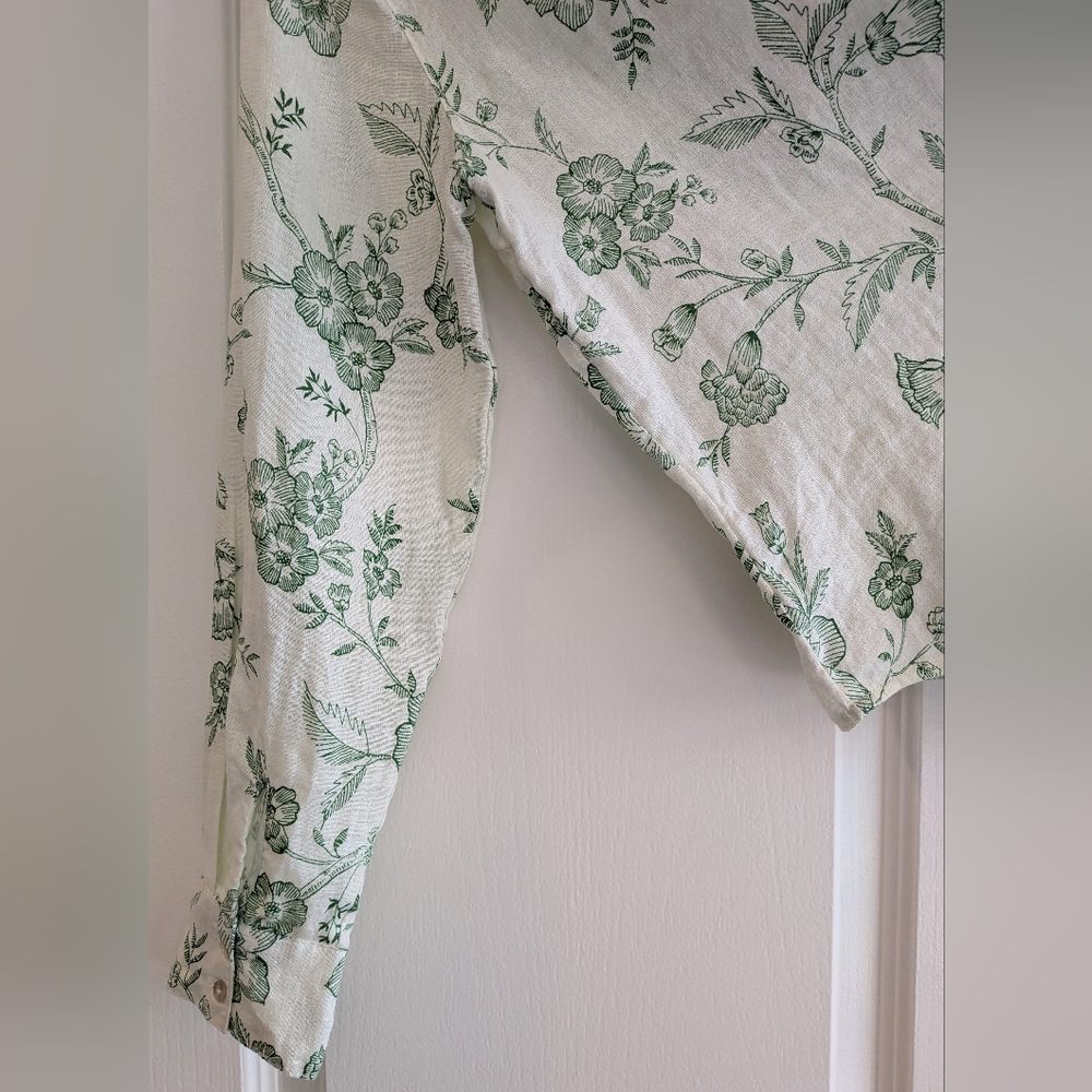 Joie Linen Green Floral White Women's Button Down Shirt Size L NWT Resort Beach - Picture 15 of 16